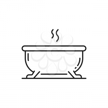 Bathtub with hot water isolated thin line icon of bathroom object. Vector bath-tub with froth and soap, bath or toilet room equipment. Spa and baby shower element sign, health hygiene, sanitary object