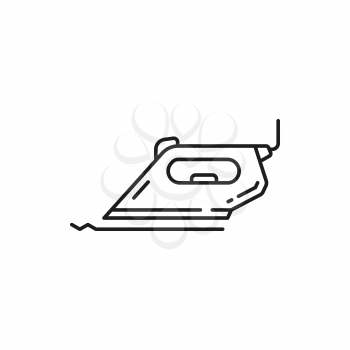 Iron cloth smoothing object isolated thin line icon. Vector household appliance, ironing tool, electric device to smooth apparel, electric tool with soleplate and cable cord, smoothing-iron outline