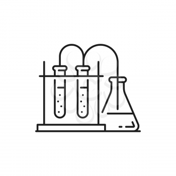 Laboratory research glassware, biochemistry chemistry, pharmacy and genetics equipment for experiments isolated thin line icon. Vector scientific experiment in gene engineering science, biotechnology