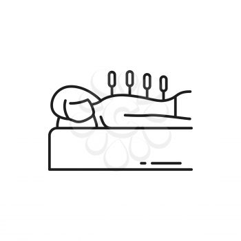 Acupuncture isolated outline icon. Vector element relaxation and rest, needles in woman or man back, health care. Beauty and spa, integrative medicine treat physical, mental, and emotional conditions