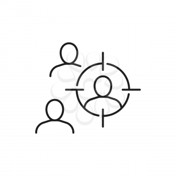 Searching for best worker, leadership and business success isolated outline icon. Vector target on person,brainstorming and recruiting in goal. Recruitment, searching for new worker, people search