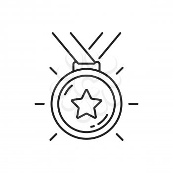 Winner medal sign, ranking star isolated outline icon. Vector achievement in business award, championship reward prize. Leadership and status rate, sport game contest award, first place trophy