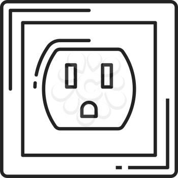 Electric socket isolated power outlet thin line icon. Vector USA american socket-outlet, power rosette connecting electric equipment to alternating current AC supply, wall nest socket mockup