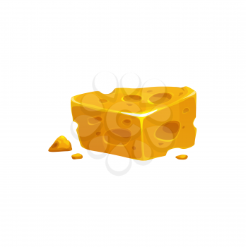 Cartoon maasdam, Dutch and Swiss cheese, food and dairy product vector object. Gourmet cuisine and cooking or salad and sandwich ingredient, maasdam cheese lump with crumples