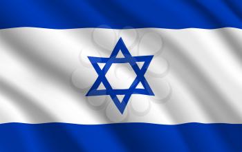 Israeli flag, Israel country national identity, vector design with six pointed star of David on white and blue background. Foreign culture symbol, international travel, realistic waving Israelite flag