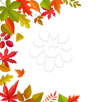 Frame of fallen leaves, vector autumn foliage of maple, oak and chestnut, rowan with elm. Cartoon border with fall season tree leaves on white background. Isolated design template or photo frame