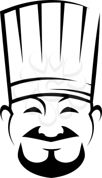 Mongol chef contour vector illustration. Happy cook in professional hat character. Asian traditional cuisine isolated clipart on white background. Restaurant, cafe logo design idea