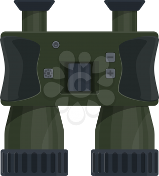 Military binoculars isolated vector. Optical device, lenses and zoom, hunting sport equipment icon