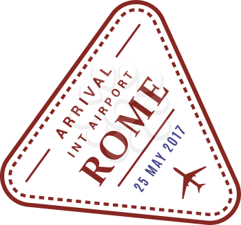 Arrival visa to Rome international airport, vector isolated triangular stamp icon, Italy destination