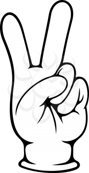 Peace sign isolated hand gesture. Vector winners symbol, two fingers raised up