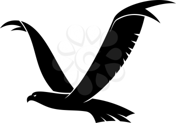 Flying hawk isolated bird silhouette. Vector eagle or falcon in flight, heraldry mascot symbol