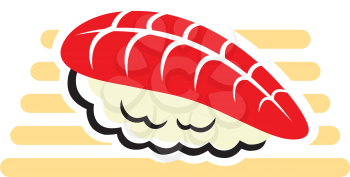 Nigiri sushi with fish and rice, Japanese cuisine food. Vector salmon slice on rice at wooden board