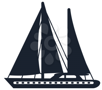 Sailboat with canvas or fiberglass cloth isolated. Vector fishing boat with sails and flag