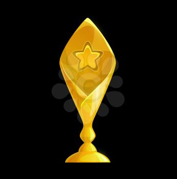 Golden trophy cup icon, vector gold winner prize, first place award. Champion goblet with star. Winner game ui asset, contest victory achievement, sport competition, triumph, success celebration