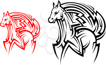 Racing horse stallion in tribal style for tattoo design