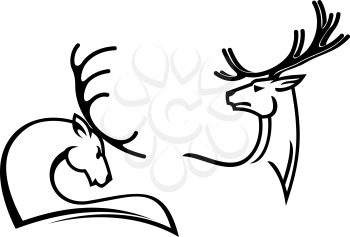 Deers with big antlers for tattoo, mascot or hunting symbols design