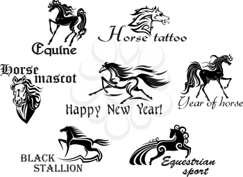 Black horses mascots with scripts for tattoo or another design