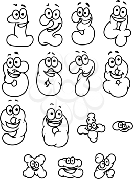 Cartoon digits and numbers set with positive emotions