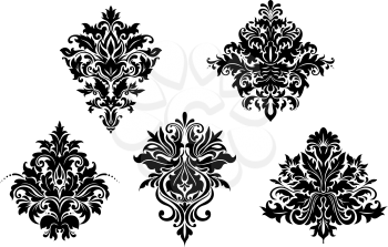 Floral design elements in retro damask style isolated on white background