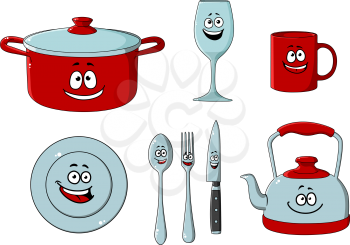 Cartoon dishware and kitchenware set for cooking design