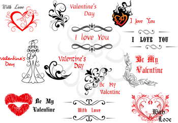 Valentine's Day design elements with calligraphic scripts for holiday design