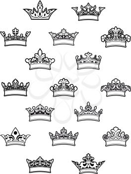 Ornated heraldic crowns set for heraldry design
