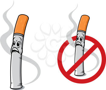 Cartoon cigarette for smoking ban sign concept