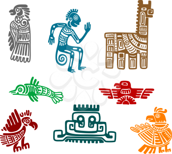 Aztec and maya ancient drawing art isolated on white background