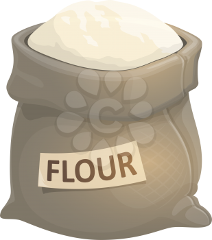 Whole sack of flour isolated bakery powder. Vector bag of meal, grinned grain
