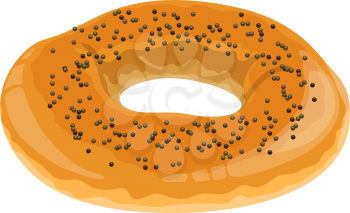 Bagel roll with poppy isolated bread. Vector round pastry, baked food with seeds