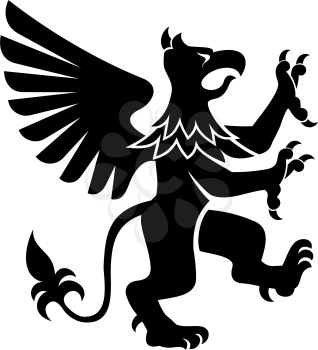 Griffin with body, tail, and hind legs of lion. Head, wings, talons front feet of eagle isolated vector creature