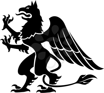 Dragon or gryphon isolated heraldic animal. Vector outline heraldry, mythical creature with eagle legs