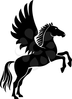 Horse with wings isolated pegasus. Vector mythical animal, stallion tattoo heraldic silhouette