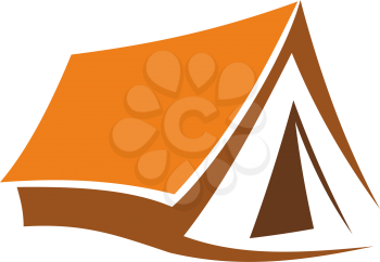 Camping and hiking tent icon, mountaineering sport and extreme tourism. Outdoor adventure cabin vector symbol. Portable waterproof dwelling, symbol of rock and mountain exploration