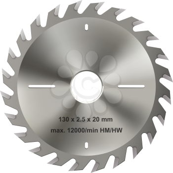 Saw blade isolated metal disk with sharp edges. Vector rotating metal carpentry gear