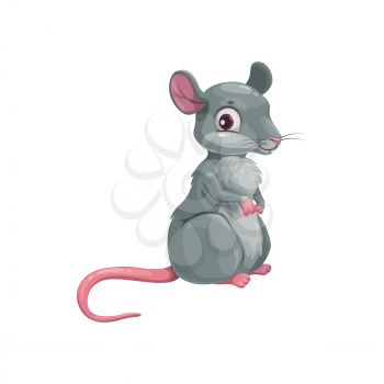 Cartoon rat chinese horoscope animal, grey mouse isolated china lunar new year zodiac symbol for 2020, little funny character, asian tradition, vector mascot icon