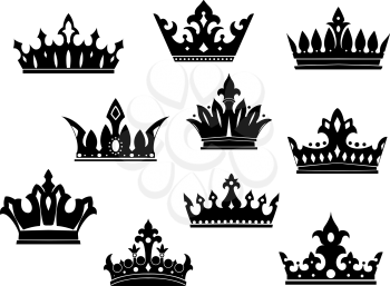 Black heraldic crowns set isolated on white background for design