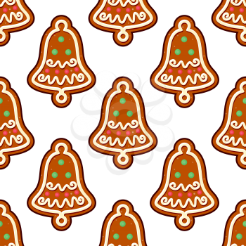 Gingerbread seamless pattern with christmas bell for holiday design