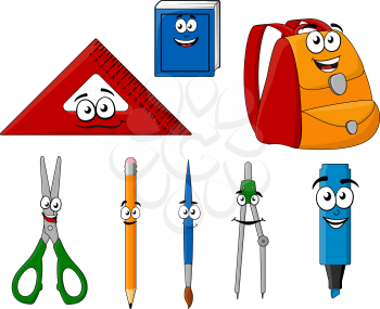 School supplies and objects in cartoon style for education design
