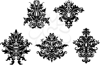 Floral damask patterns set isolated on white background for retro design