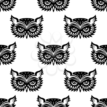 Seamless pattern with black owl head for any background design