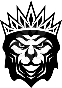 Heraldic crowned lion, a symbol of royalty or the king of the jungle, black and white cartoon sketch
