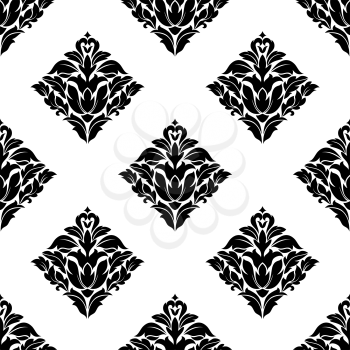 Repeat seamless floral pattern with black diamond-shaped arabesque patterns