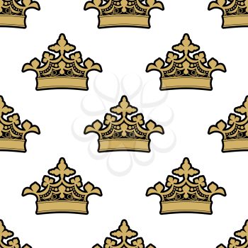Seamless background pattern of ornate golden royal crowns on a white background