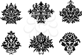 Black silhouetted floral and foliate damask design elements