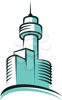 Modern skyscraper symbol with skyscrapers topped with high tower with a tall antenna