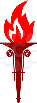 Vector silhouette illustration of a flaming portable torch with an elegant base with scroll work and a red burning flame