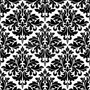 Black and white floral arabesque pattern with a geometric diamond shape in a seamless background vector design, square format