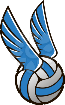 Vector cartoon illustration of a volleyball ball with wings in blue and grey isolated on white