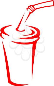 Vector cartoon illustration of a fastfood or takeaway soda drink in a polystyrene cup with a straw, outline doodle sketch